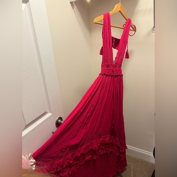 NWT Free People Santa Maria Maxi Pink Dress Size M Flow Ruffles Lace Detail - Picture 8 of 14